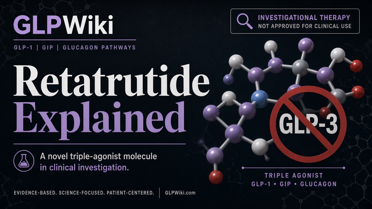 Educational molecular illustration introducing investigational retatrutide and its GLP-3 nickname